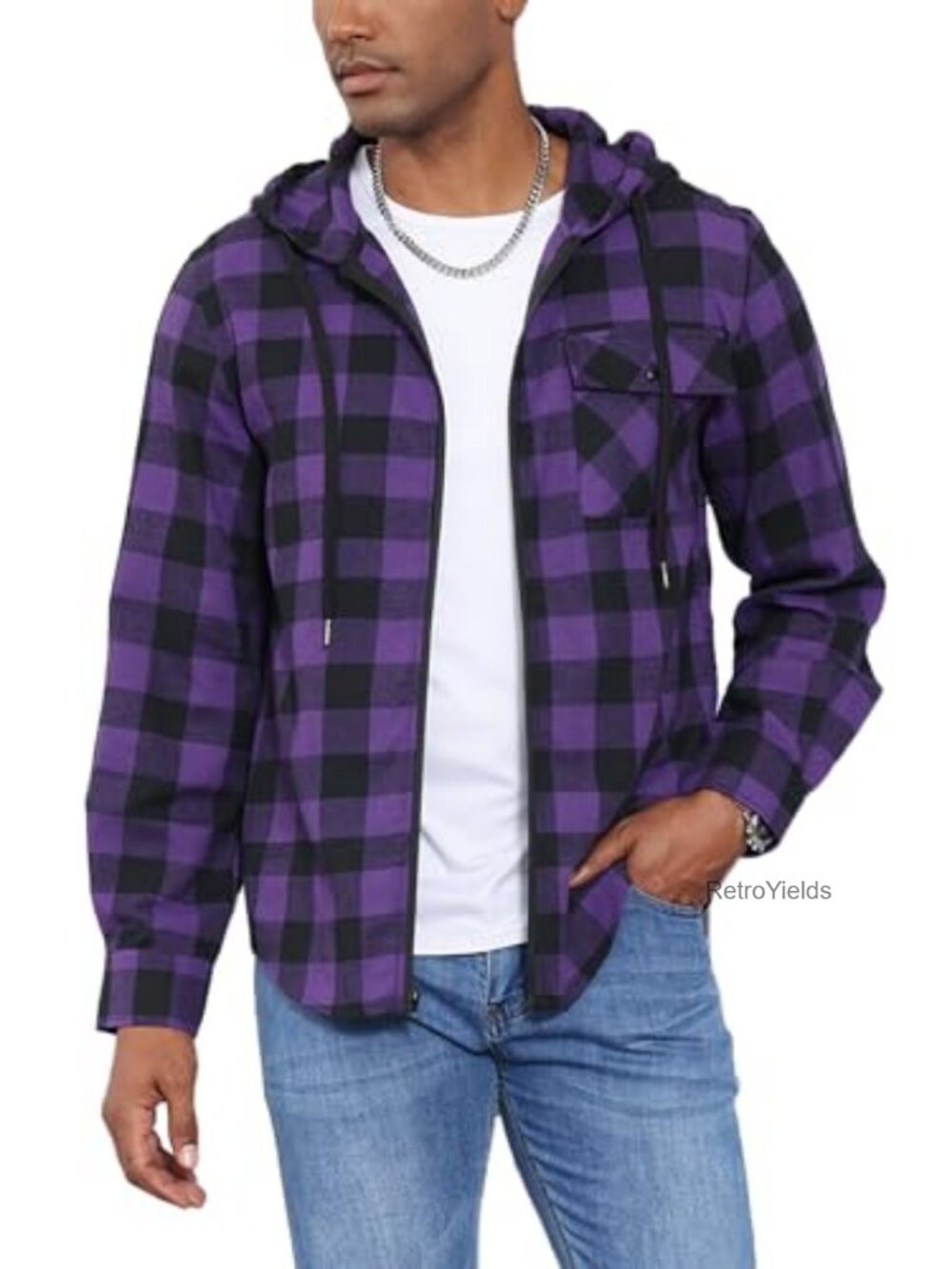 Men's Flannel Hoodie Zip Up Plaid Shirt Jacket Long Sleeve